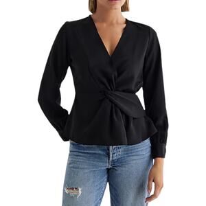 Express V Neck Long Sleeve Twist Front Top Black Size XS